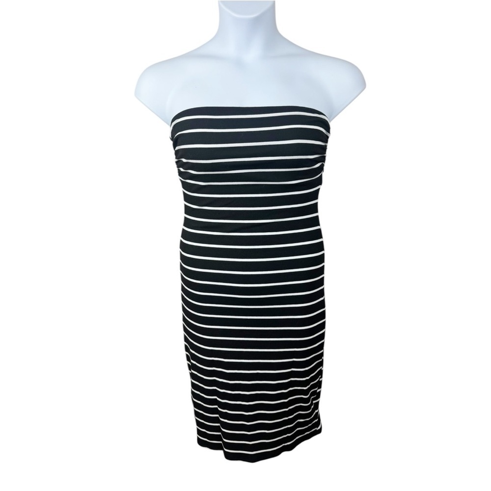 ANTISTAR Black White Stripe Strapless Tube Dress Bodycon Stretchy Size M